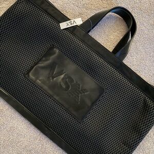 Victoria's Secret Black Mesh Laptop Tote with Leather Trim